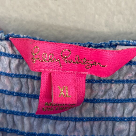 Lilly Pulitzer Womens XL Kailua Smocked Dress Blue Sleeveless - Picture 7 of 15